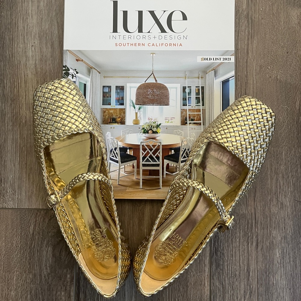 Vince Camuto Metallic Gold Woven Mary Jane Flats